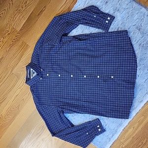 Eddie Bauer Blue/White Plaid Button Down Shirt, Men's Size Large